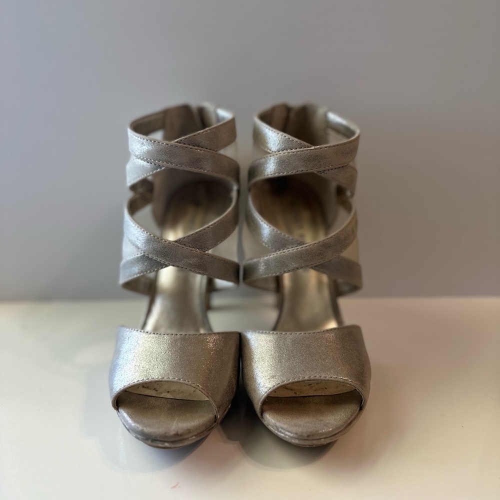 Elegant Silver Strappy Women's Heels